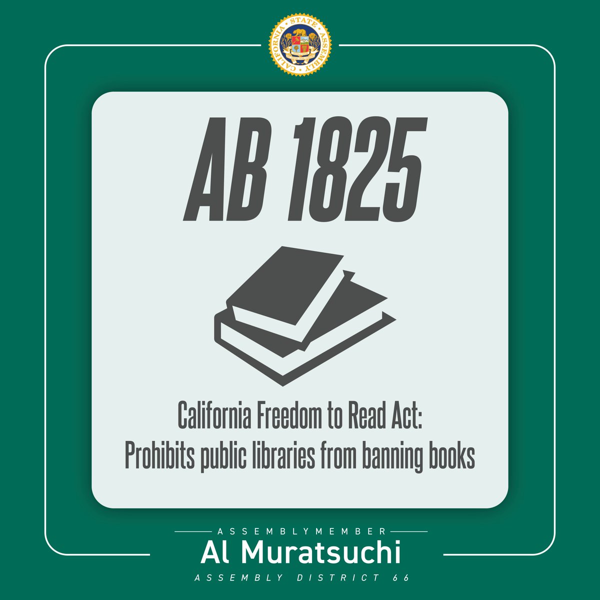 Introducing #AB1825, the CA Freedom to Read Act, to fight book bans and defend the freedom to read! Our freedom to read is a cornerstone of our democracy. Proud to work with the @ALALibrary and @ACLU_CalAction to defend our First Amendment right to read.