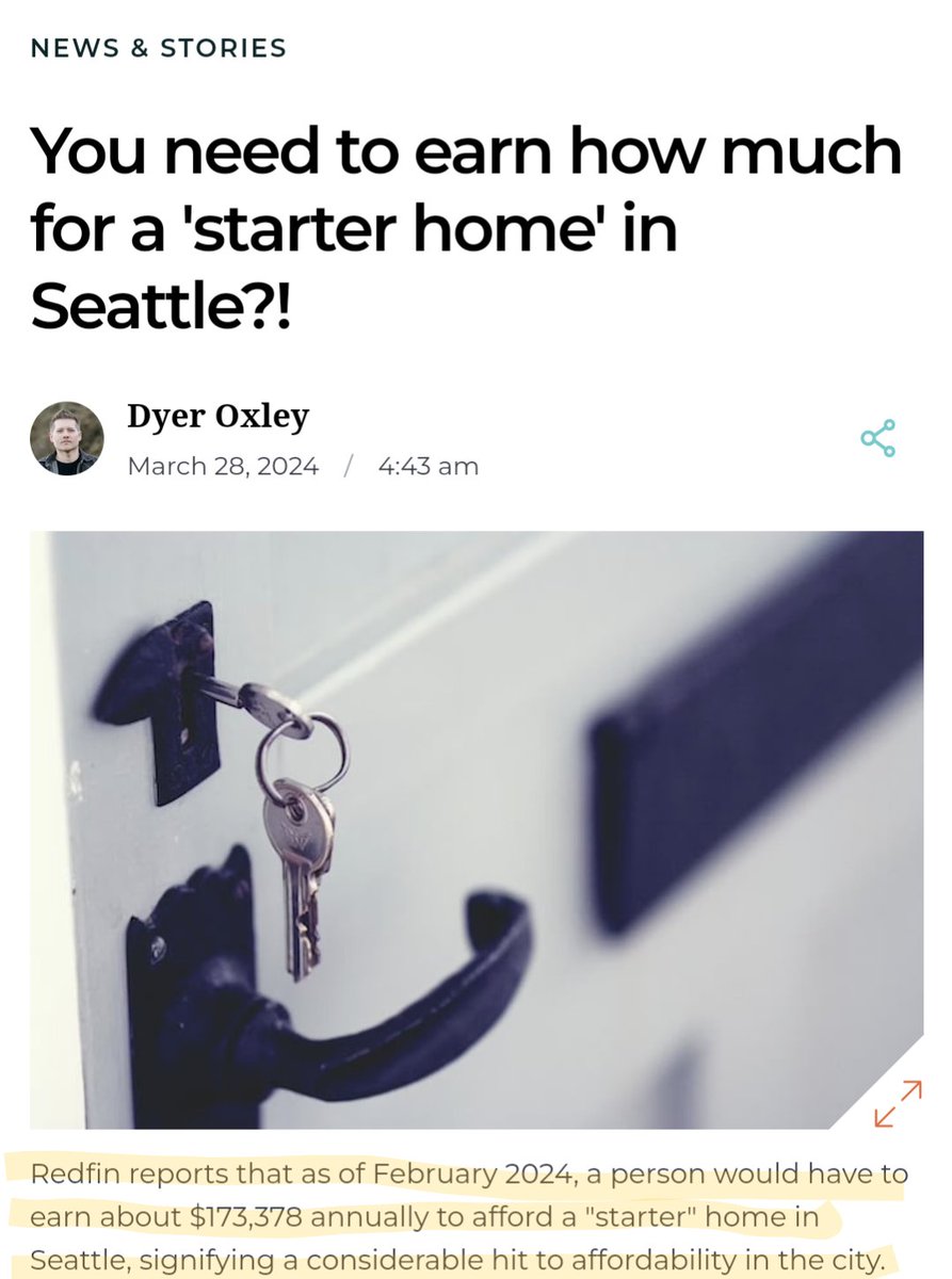 You'd have to earn a $173,378/yr to afford a 'starter home' in Seattle. This economy is a ridiculous disaster