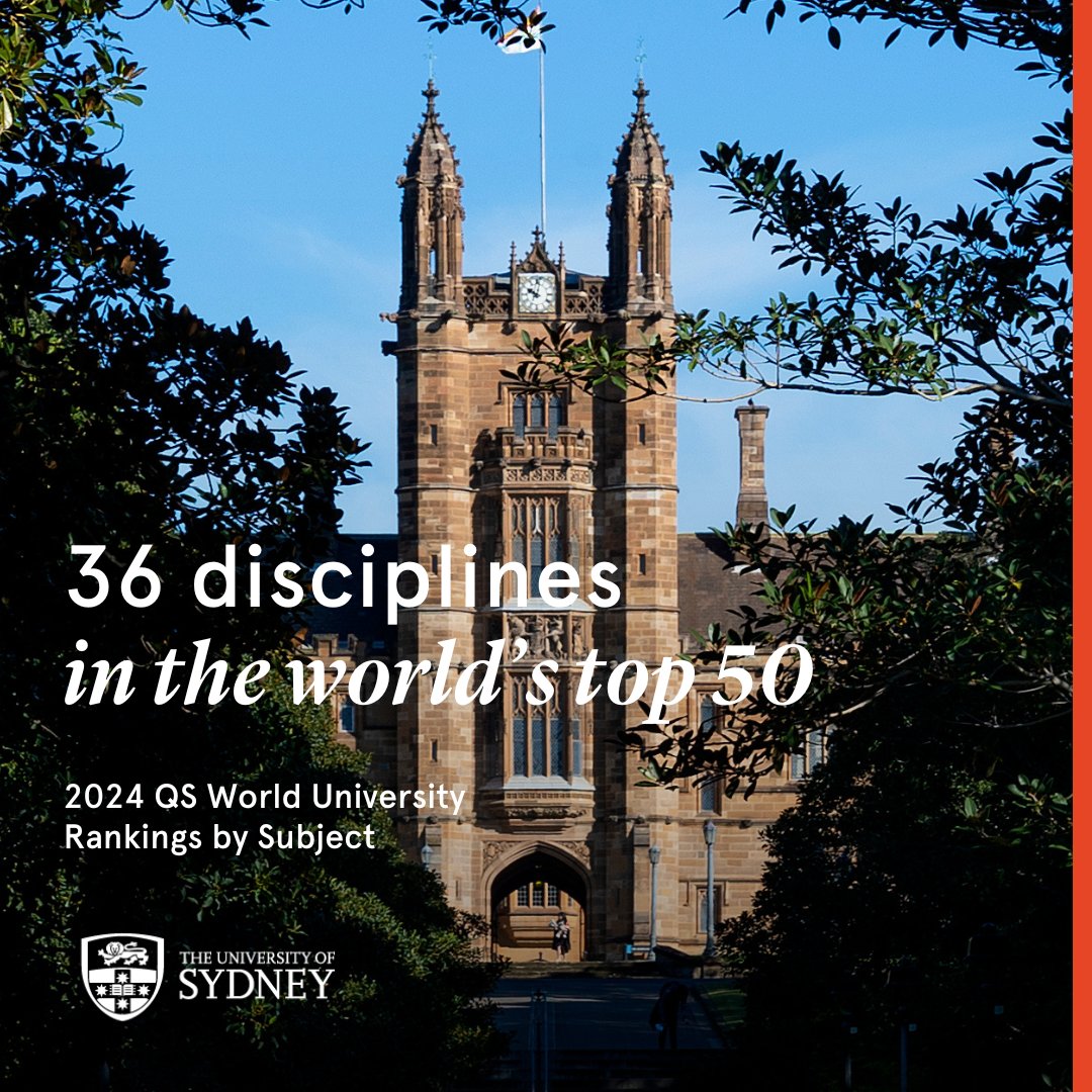 University of Sydney (@sydney_uni) on Twitter photo We’re thrilled to share @Sydney_uni has performed strongly in the 2024 QS <a href="/worlduniranking/">QS World University Rankings</a> by Subject, with 36 disciplines in the top 50 globally! #QSWUR Read more: sydneyuni.co/3TRkKLu We’re thrilled to share @Sydney_uni has performed strongly in the 2024 QS <a href="/worlduniranking/">QS World University Rankings</a> by Subject, with 36 disciplines in the top 50 globally! #QSWUR Read more: sydneyuni.co/3TRkKLu