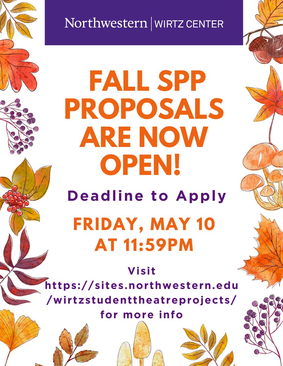 Wirtz Student Performance Projects (SPPs) are now accepting applications! Sponsored by the @TheWirtzCenter, SPPs allow students to produce their own productions utilizing Wirtz spaces and resources. For more info & past projects visit: sites.northwestern.edu/wirtzstudentth….