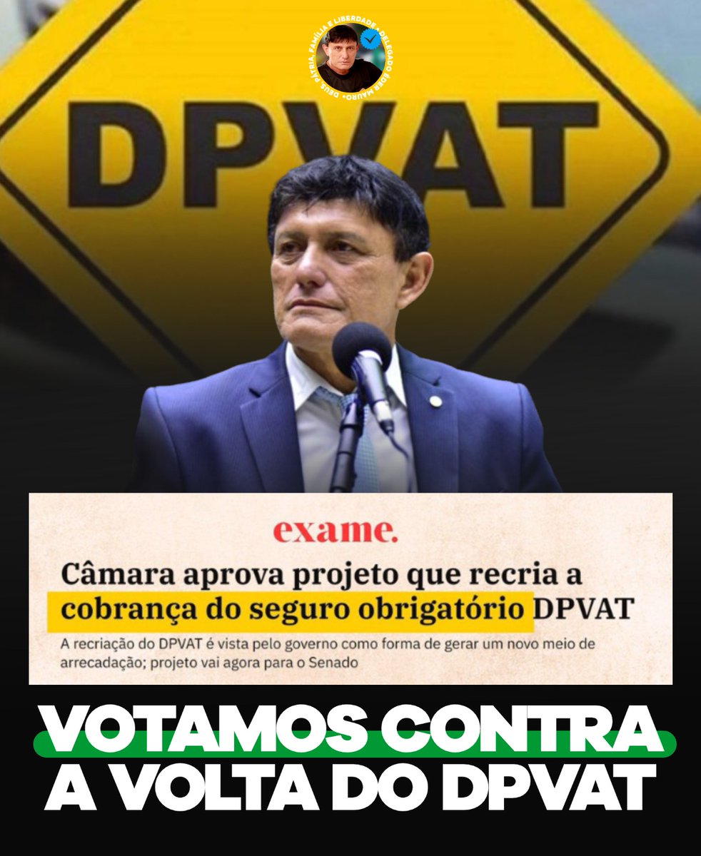 Bolsonaro acabou com DPVAT, aí veio o 'Pai dos Pobres' voltar com o imposto obrigatório.

Para o casal Esbanja, o brasileiro paga pouco imposto, tem que pagar mais!Votamos contra esse absurdo. Faz o L e vem de ré. 

#ForçaeHonra