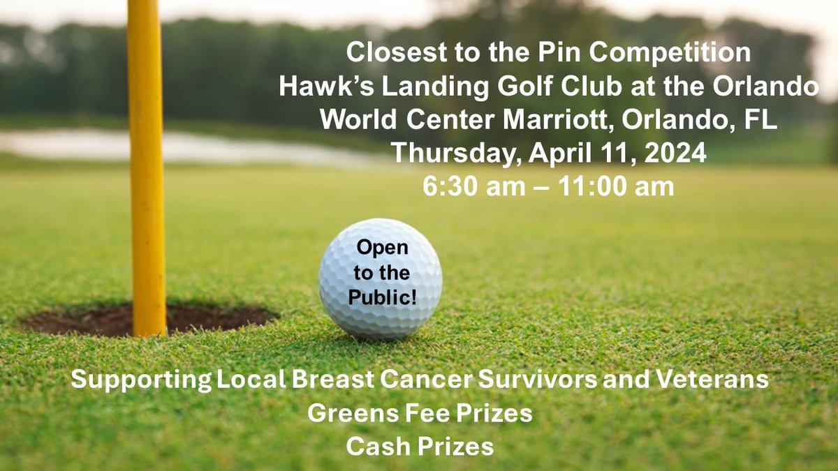 Breast360's tweet image. Join us at @HawksGolf practice green Thursday, April 11, anytime between 6:30-11 to test your putting skills and support local #Orlando #breastcancer survivors and #veterans! #asbrs24