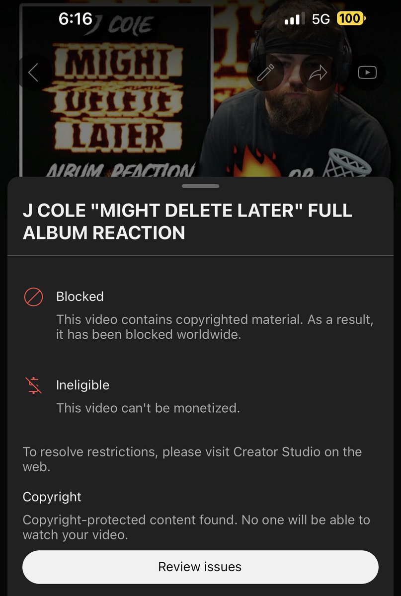 Just edited a 2 hour album reaction to J Cole’s album. Got blocked. Sorry.