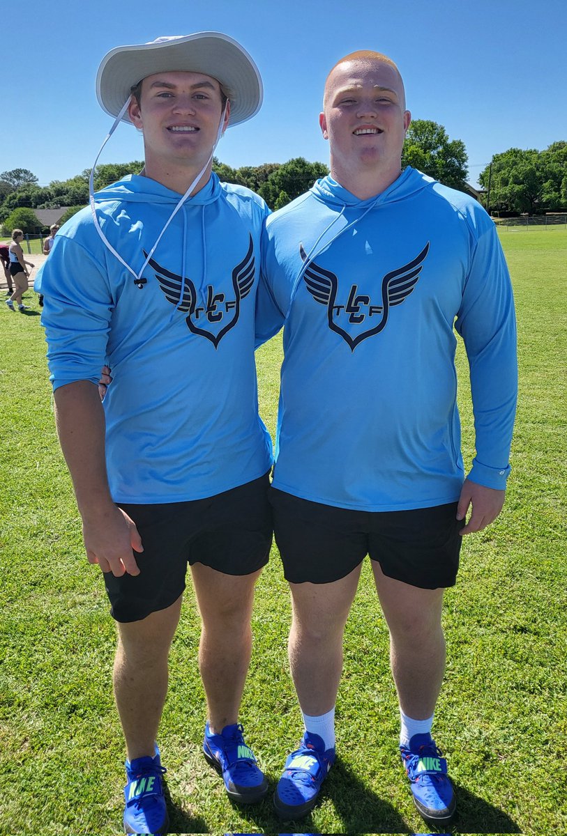 Good luck to our @LakeCreekFBall Shot Put Guys @aidenkaplan4 & Dominic Armour at The 5A District 21 & 22 Area Finals tomorrow 💯💥💯💥 Let's get those 50's in the books💪💪💪💙💙💙