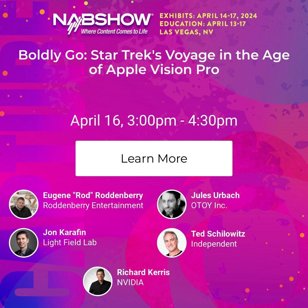 At #NABShow2024, @JulesUrbach will share an in-depth look into the making of 'The Archive' for Apple Vision Pro with @EWRoddenberry & @lightfieldlab’s Jon Karafin. Learn how AI, light fields, & @rendernetwork decentralized computing are building the holodeck. Register now:…