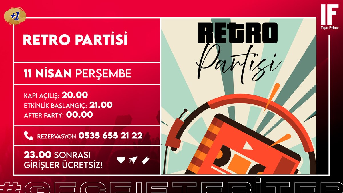 'RETRO PARTİSİ' bu akşam saat 21'de IF Tepe sahnesinde!
Biletler ifperformance.com/etkinlik/517/r…
#IFPerformance #IFPerformanceHall #IFTepe #TepePrime #Ankara #Event #GeceIFteBiter #RetroPartisi #kırmızıyakoş