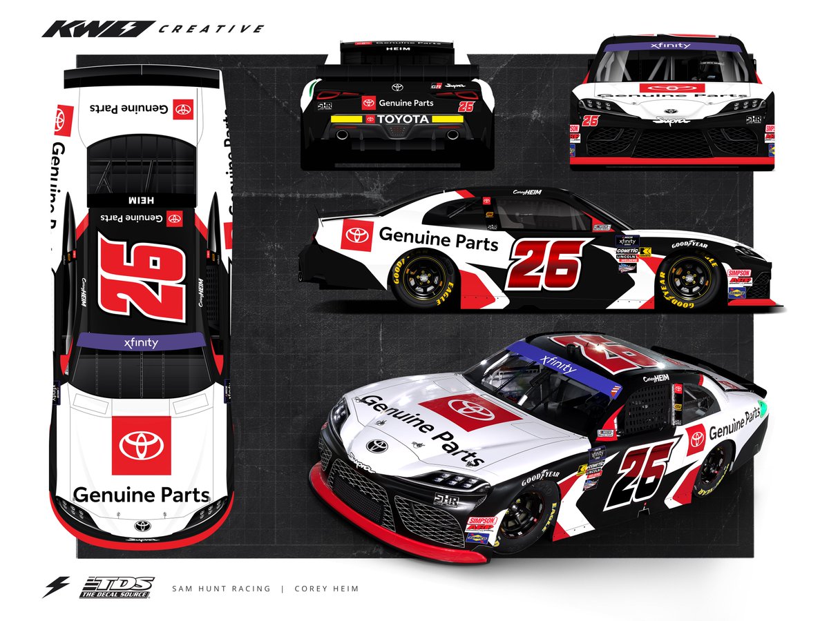 Brand new look for @Toyota Genuine Parts and the @Team_SHR26 crew this weekend. Catch @CoreyHeim_ behind the wheel Saturday in Texas. 3D Render by @trccirl