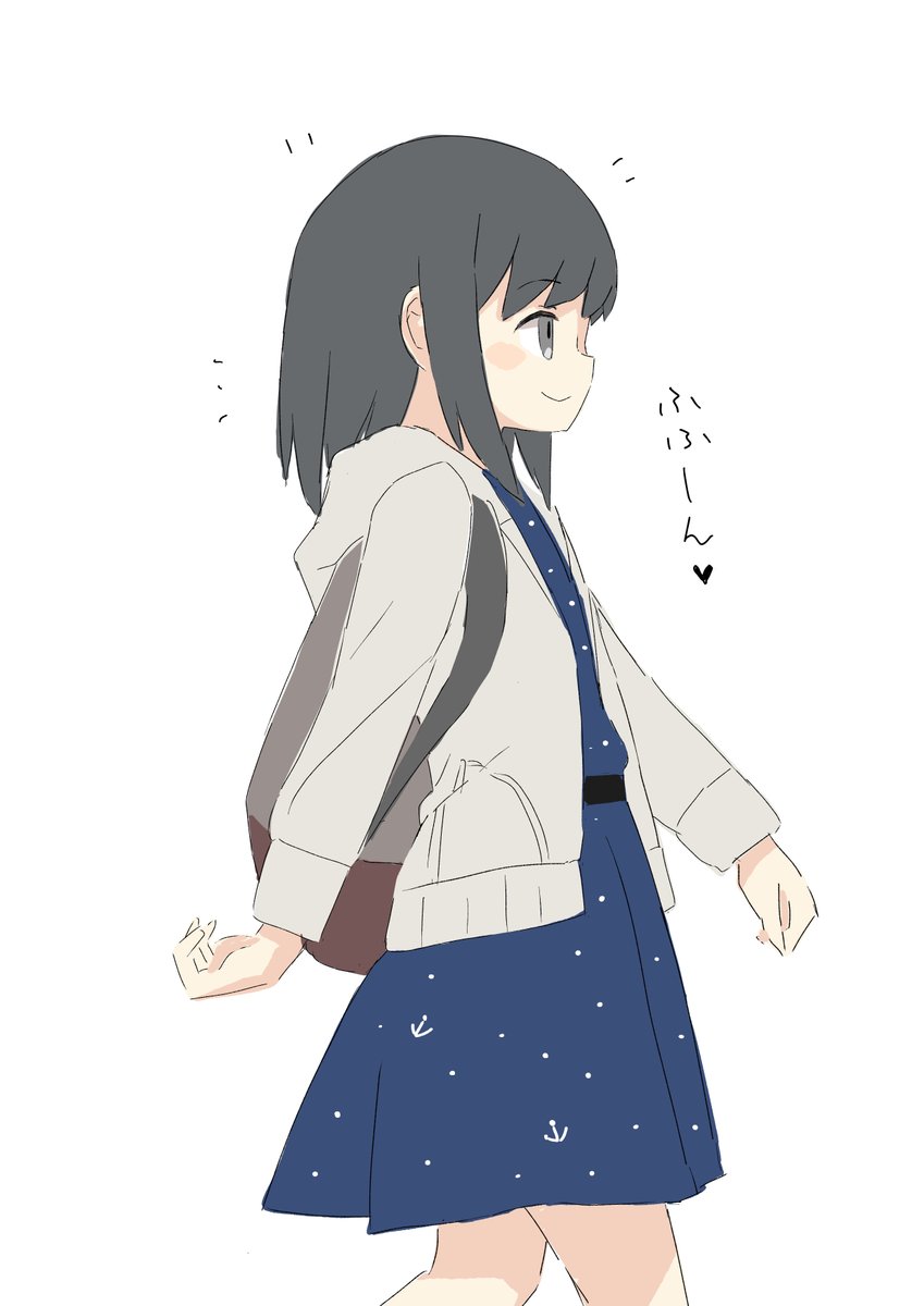 fubuki (kancolle) 1girl solo smile simple background black hair white background dress  illustration images