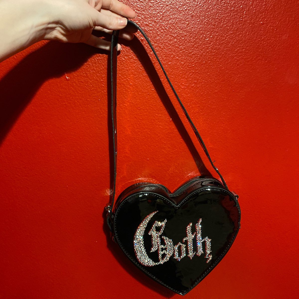“Goth” rhinestoned purse in my shop now!