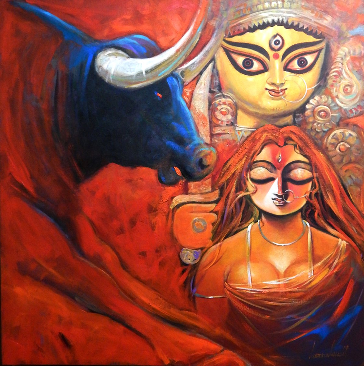 A depiction of the power and courage of Goddess Shakti. 
#Art #Artist #Colors #CanvasPainting #PaintingForSale #HandPainting #ContemporaryArt #AbstractPaintings #ModernPaintings #AcrylicPaintings #FigurativePainting