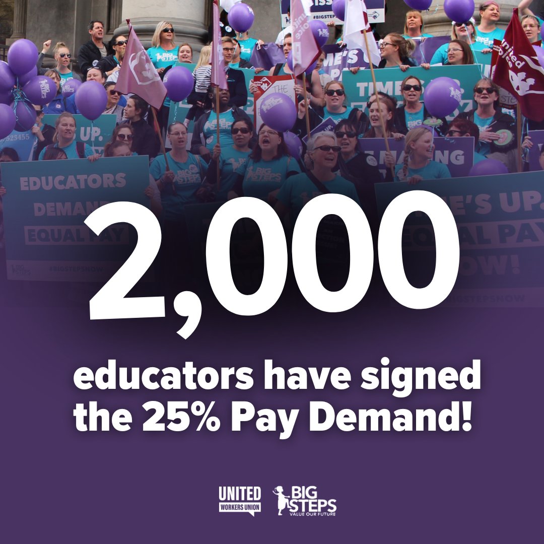 🚨Over 2,000 educators and advocates have already put their support behind our 25% Pay Demand within the last 48 hours! If you haven't already, add your name now: uwu.org.au/25 Let us know in the comments why this fight for fair pay matters to you!