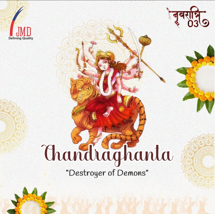 JMDGroup_'s tweet photo. This day of the auspicious nine-day festival is dedicated to Maa Chandraghanta. She is the married form of Goddess Parvati. She is the symbol of fearlessness and courage and is also known as Chandrakhanda, Chandika or Rannchandi.
#HappyNavratri
#jmdlife #jmdgroup https://t.co/ZrBkBPxR1F
