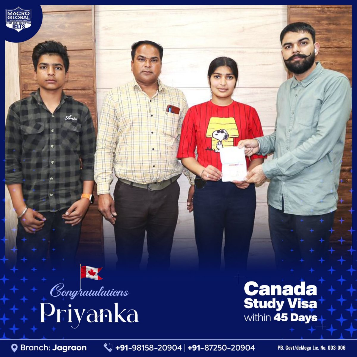 Priyanka secured her student visa in just 45 days with the help of Macro Global's experienced team. 

#MacroGlobal #GurmilapSinghDalla #Canada #Canadastudyvisa #canadaopenworkpermit #spousevisa #Visitorvisa #Visa #IELTS #EnrollNow #Immigration #immigrationlawyer #Moga