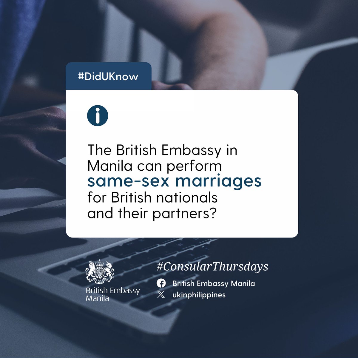 #DidUKnow that the British Embassy Manila can perform same-sex marriages for British nationals & their partners? To learn more about consular same-sex marriages, please see our Notarial and documentary services guide for the PH 🔗 gov.uk/guidance/notar… #ConsularThursdays