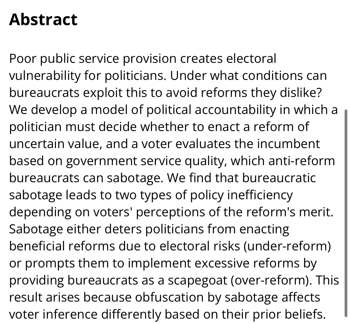 Kun (Byeonggeun) Heo (@kunheo93) on Twitter photo My new working paper “Bureaucratic Sabotage and Policy Inefficiency” with <a href="/ElisaWirsching/">Elisa Wirsching</a> is available at osf.io/preprints/osf/… My new working paper “Bureaucratic Sabotage and Policy Inefficiency” with <a href="/ElisaWirsching/">Elisa Wirsching</a> is available at osf.io/preprints/osf/…