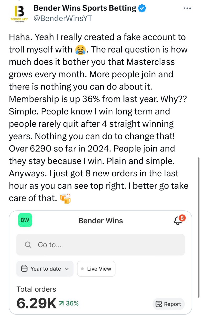 Yes, this is exactly what I want to see out of a handicapper.  Taking time out to explain how much money you make off of subs, while we’ve had back to back losing days.  Makes everyone in MC and CG feel great <a href="/BenderWinsYT/">Bender Wins Sports Betting</a>, please keep em coming!