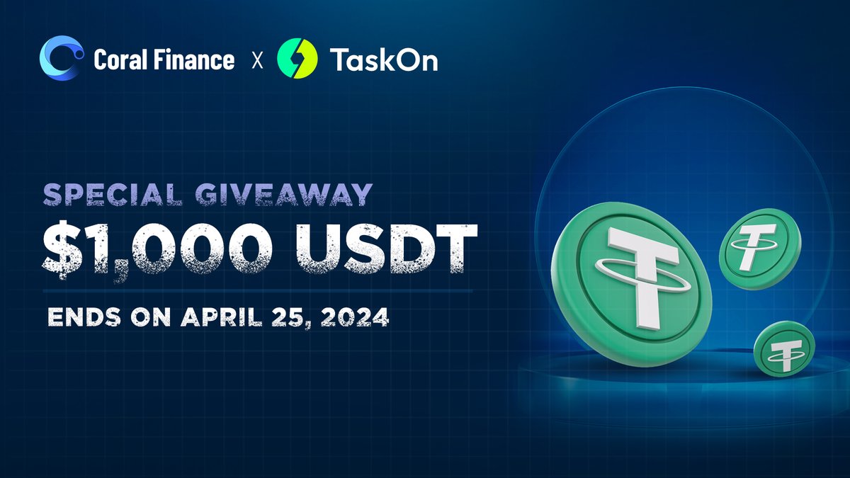 The 1ST round of Coral Cash Blast is now LIVE on @taskonxyz , and we want YOU to be a part of it! 🐾 Get ready to participate and stand a chance to win a whopping 1,000 USDT reward! 💰 TAKE PART NOW👉 rewards.taskon.xyz/campaign/detai… Hurry up and join now! The giveaway ends soon, so