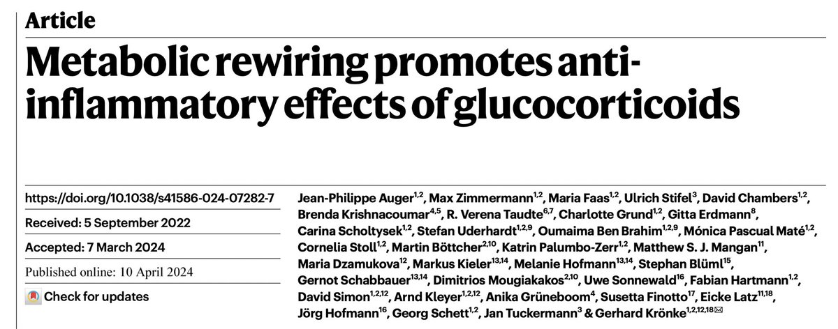 Very pleased to announce our cooperative nature article with the Krönke lab about glucocorticoid effects in immune metabolism, thanks to Jean-Philipp, Max, Maria, Ulrich, Eicke, Jörg, Georg, Gerhard and many more excellent collaborators! Check out at nature.com/articles/s4158…