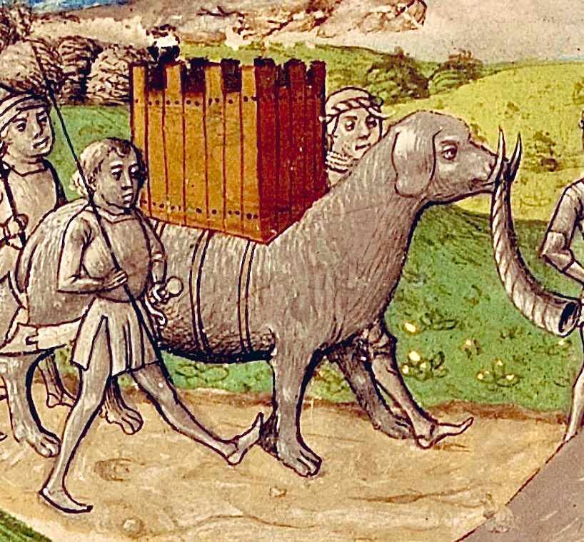 Bonus Thursday ‘elephant done by a medieval artist that had never seen one’ - 15th century, Ghent, JPGM, Ms. Ludwig XIII 5, vol. 1, f. 55