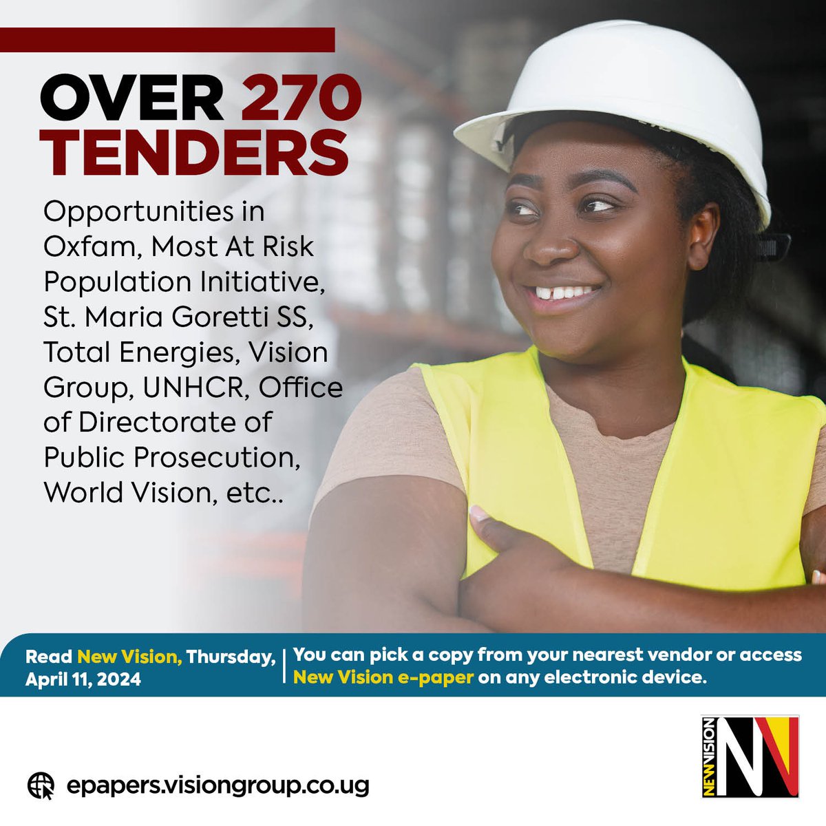 Over 270 Tender opportunities in the New Vision today. 💡 Get yourself a copy from the nearest vendor at only 2000/= or subscribe to our E-paper: 👉🏽 bit.ly/3d3acBF #VisionUpdates