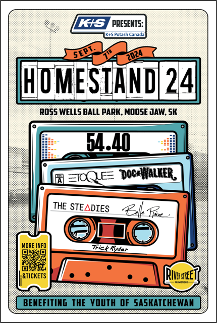 Moose Jaw - We are coming Back to Sask. Sat Sept 07, Ross Well Ball Park w @5440 & @Docwalker too! Plus Sask's very own,Belle Plaine, Trick Ryder, & The Steadies. Tickets for Homestand ’24 will be available on April 19 at the Moose Jaw Cultural Centre Box Office.
