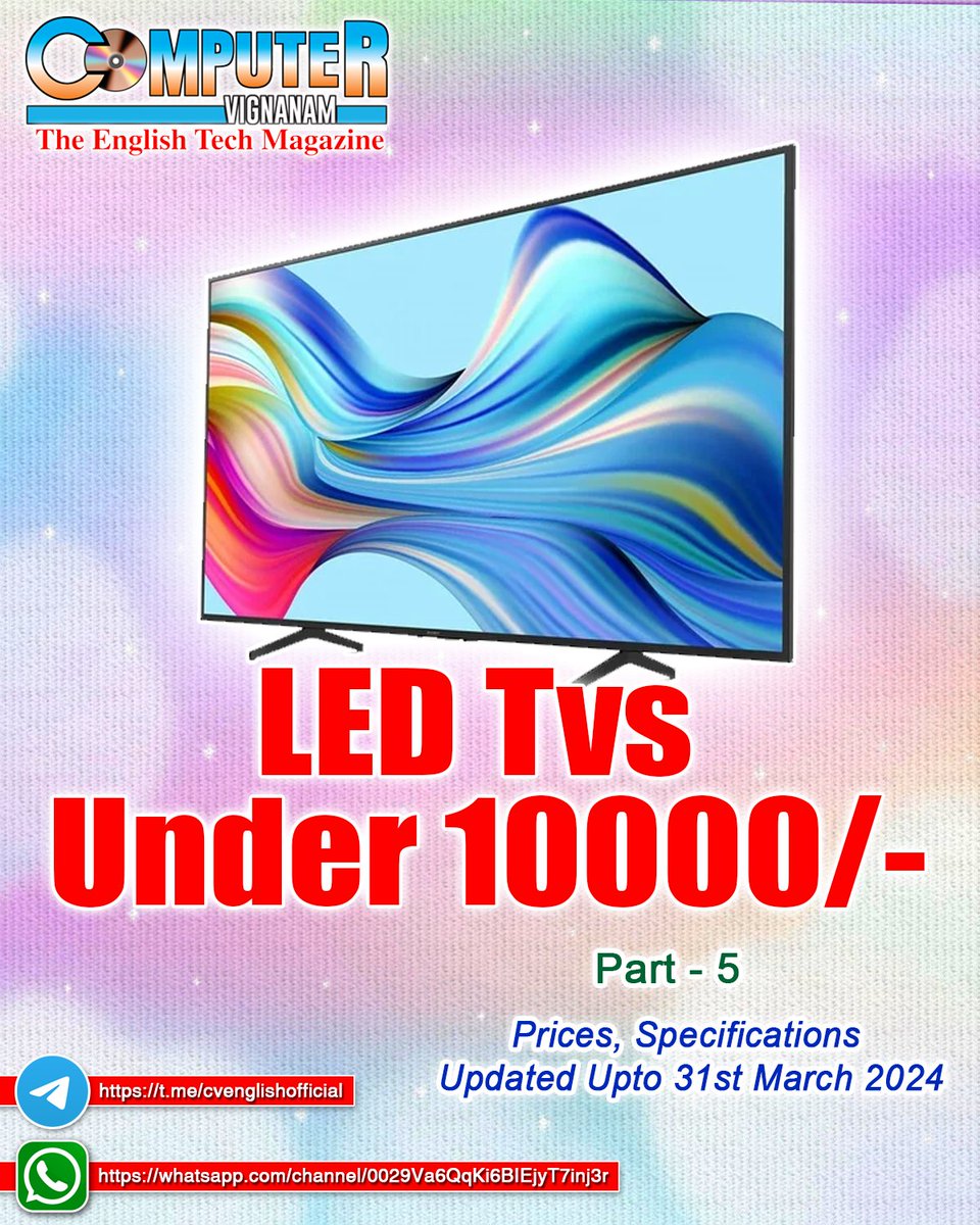 LED TVs Under 10,000/- 
#cvenglishofficial
#computervignanam
#antutu
#antutubenchmark
#antutuscore
#popular
#tech
#technology
#technews
#telugutech
#techtoday
#techno
#techenglish
#techupdates
#techupdate
#telugunews
instagram.com/reel/C5m4mXXtF…