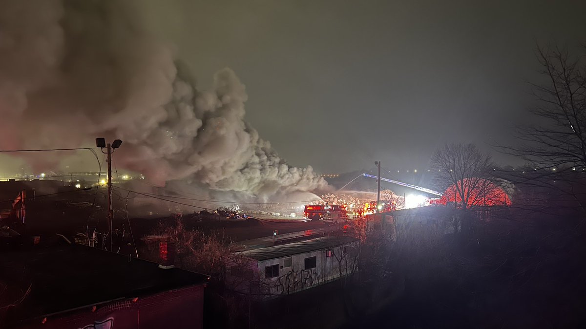 A cloud of black smoke is emanating from a scrap metal yard fire on Allens Ave in Providence. Allens Ave is closed to traffic in the area of Thurbers Ave. @wpri12