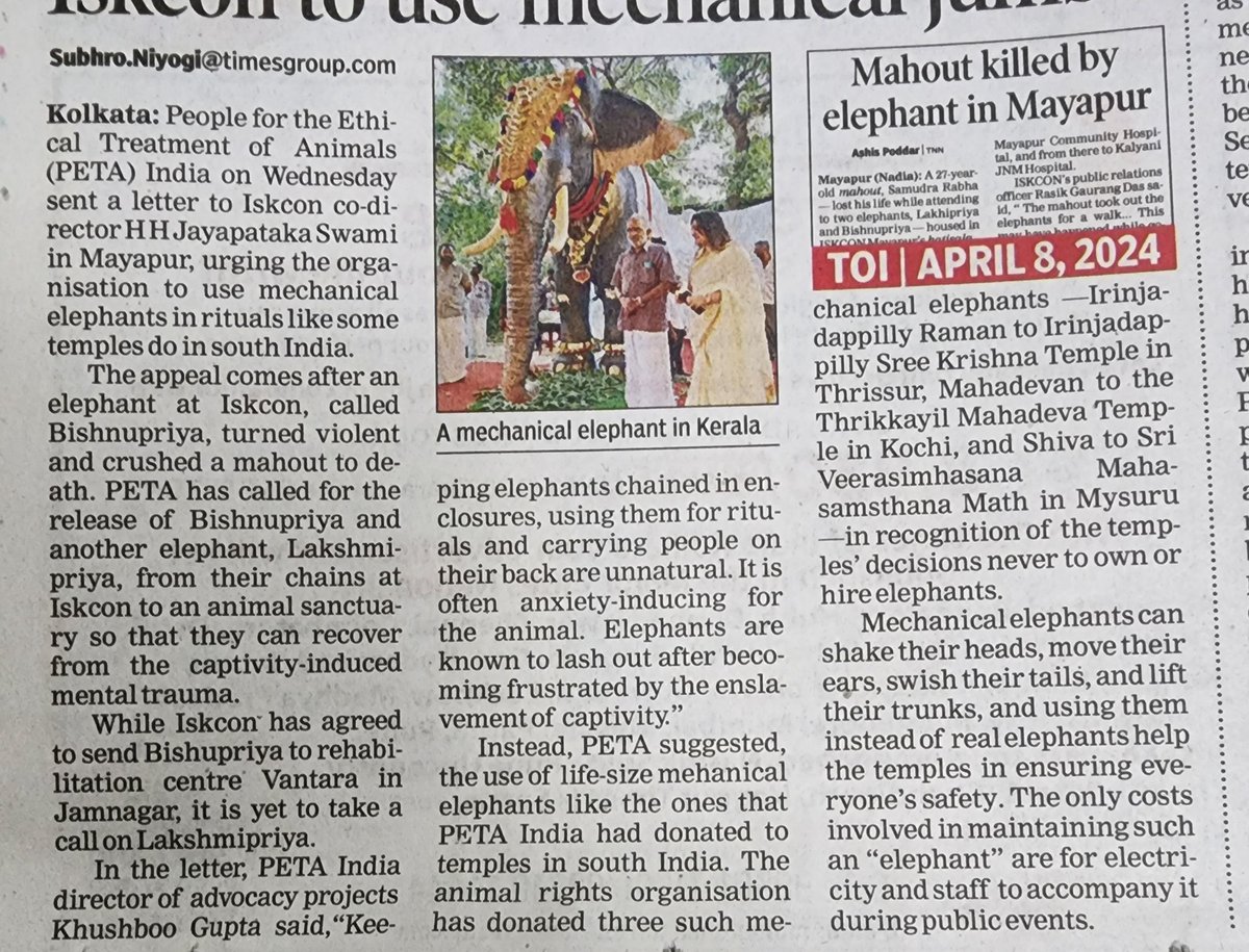 On the occasion of #Eid2024, @PETA has sent a letter to ISKCON requesting the use of Mechanical Elephants in the temple for rituals. 

What about PETA asking Muslims to also use Mechanical animals for sacrifices during #EID & #Bakrid? @PetaIndia