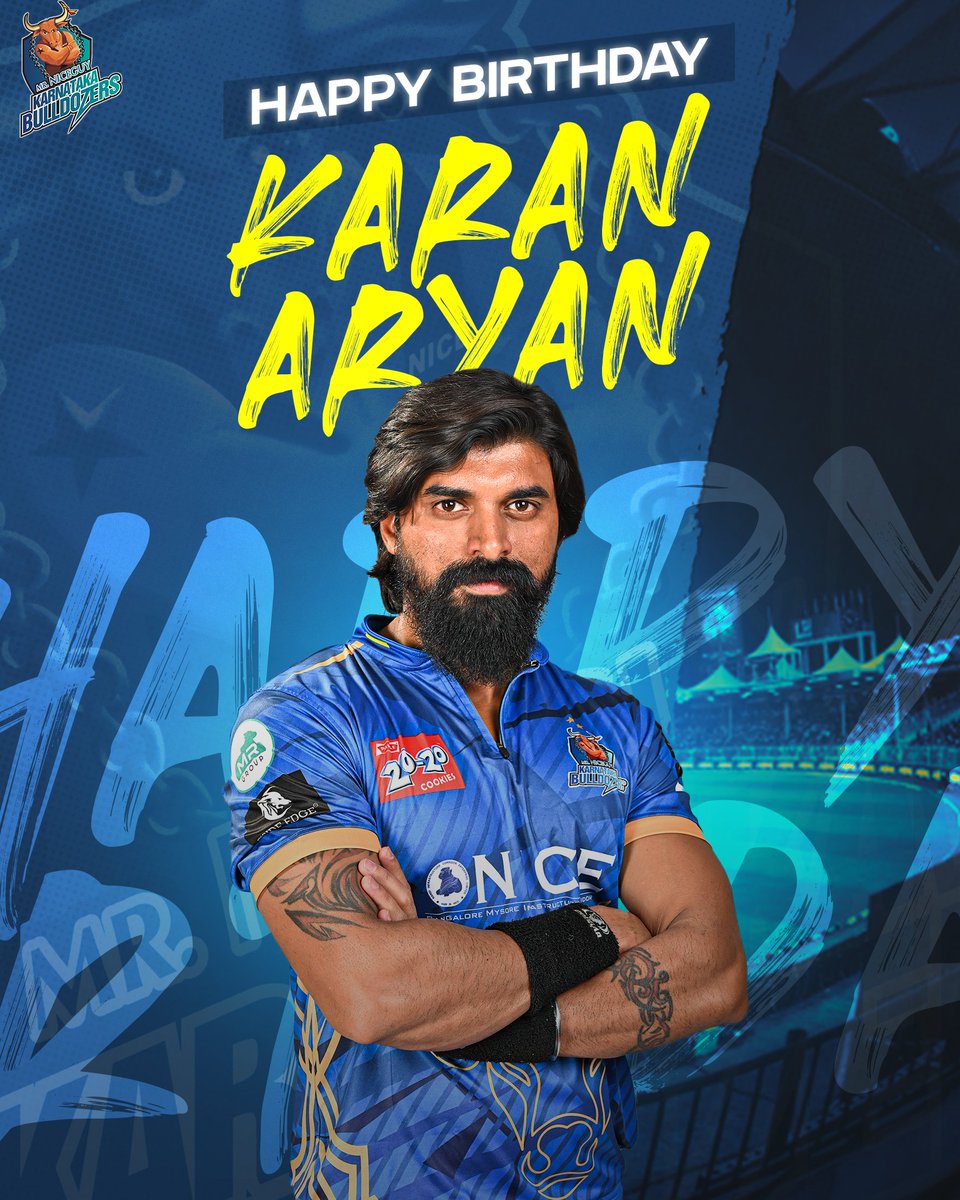 Wishing our talented all-rounder Karan Aryan, a very Happy Birthday 🎂🎉 We wish him loads of success for all his future endeavours ✌️ #karnatakabulldozers #celebritycricketleague #ccl #karanaryan