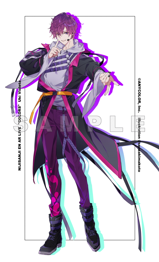 I created the visual for Uki Violeta🔮🌌 I love his design and charming facial expressions! I had fun thinking about how to place the movement of the belts. Uki Violetaさんのヴィジュアルです。 彼のデザインと魅力的な表情が好きです! たなびくベルトの配置を考えるのが楽しかった。