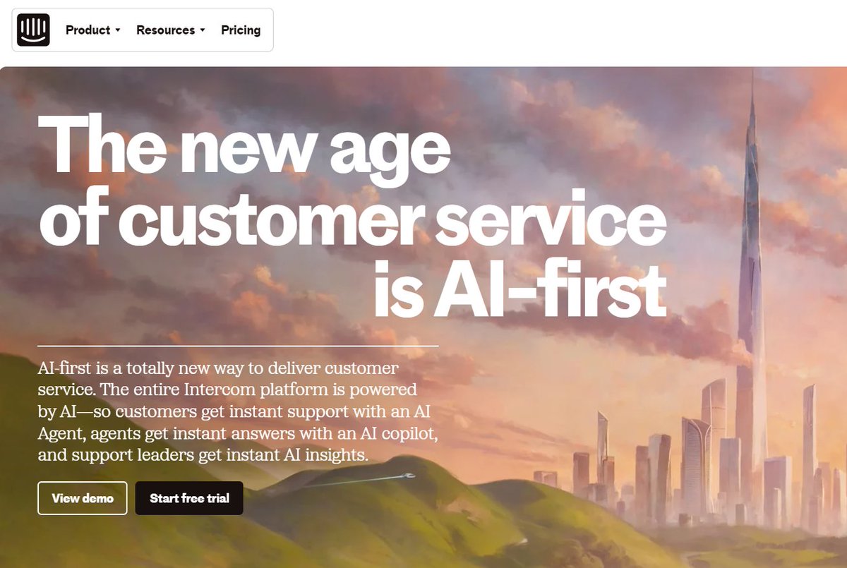 While everyone is praising @intercom's design, I bet a competitor is planning on having a webpage that says, 'customer service, irrespective of AI, is human-first'