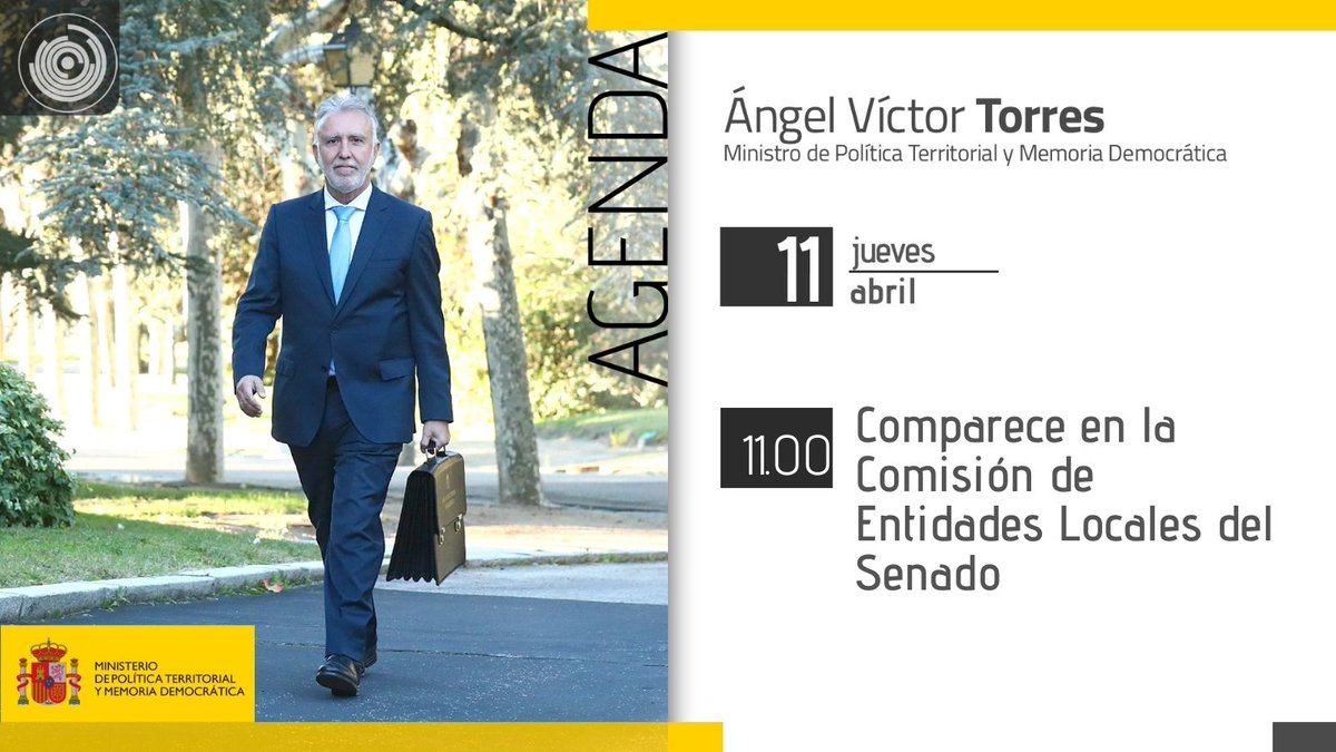 🗓️AGENDA. El ministro de Política Territorial y Memoria Democrática, @avtorresp, comparece en la Comisión de Entidades Locales del Senado.