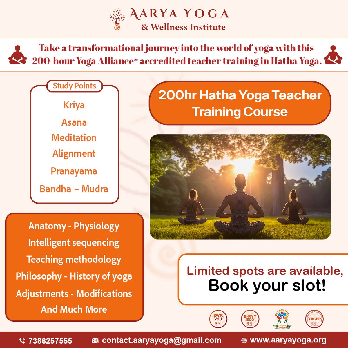 200hr Hatha Yoga Teacher Training Course 

🌿🌟 Limited spots are available, Book your slot! 
Website: aaryayoga.org
Phone: 7386257555
Email: contact.aaryayoga@gmail.com

#sukshmavyayama #yoga #healthyyoga #healthbenefits #SukshmaVyayamaWorkshop #aaryayoga