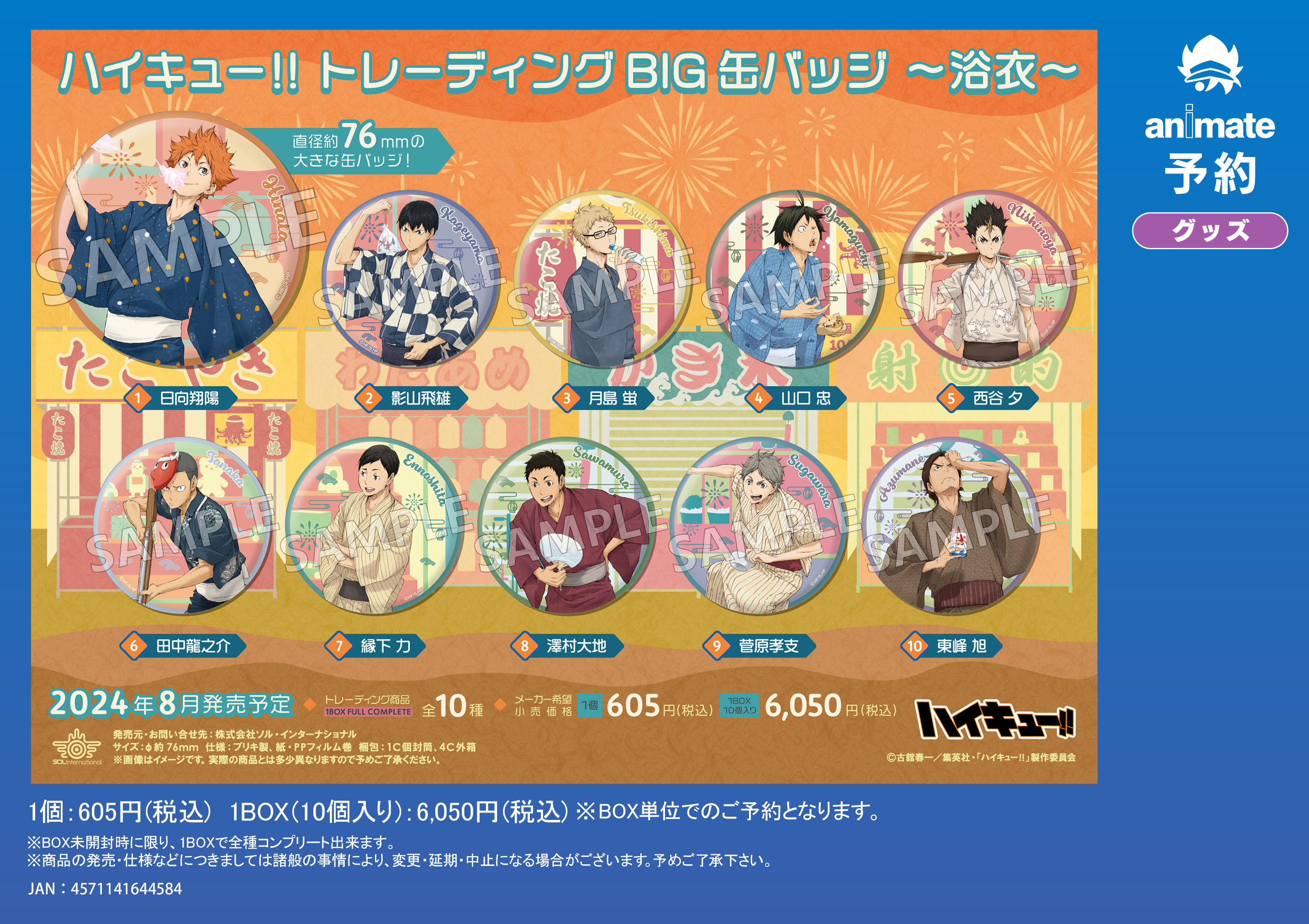月島蛍 BIG缶バッジ ハイキュー 振り落とし