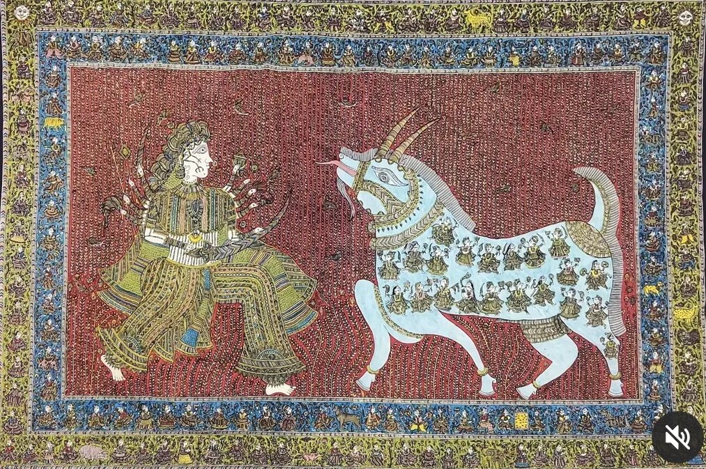 authindia's tweet photo. "One shall tolerate a world of demons for the sake of an angel."
Mata Ni Pachedi traditional textile  artwork of Gujarat depicting Meldi Goddess by Sumit Chitara. 
#art #Navratri #artwork #Artist #painting #WomensArt #IncredibleIndia #DekhoApnaDesh #interiordecor #divine #quote https://t.co/FSQRr92gLL