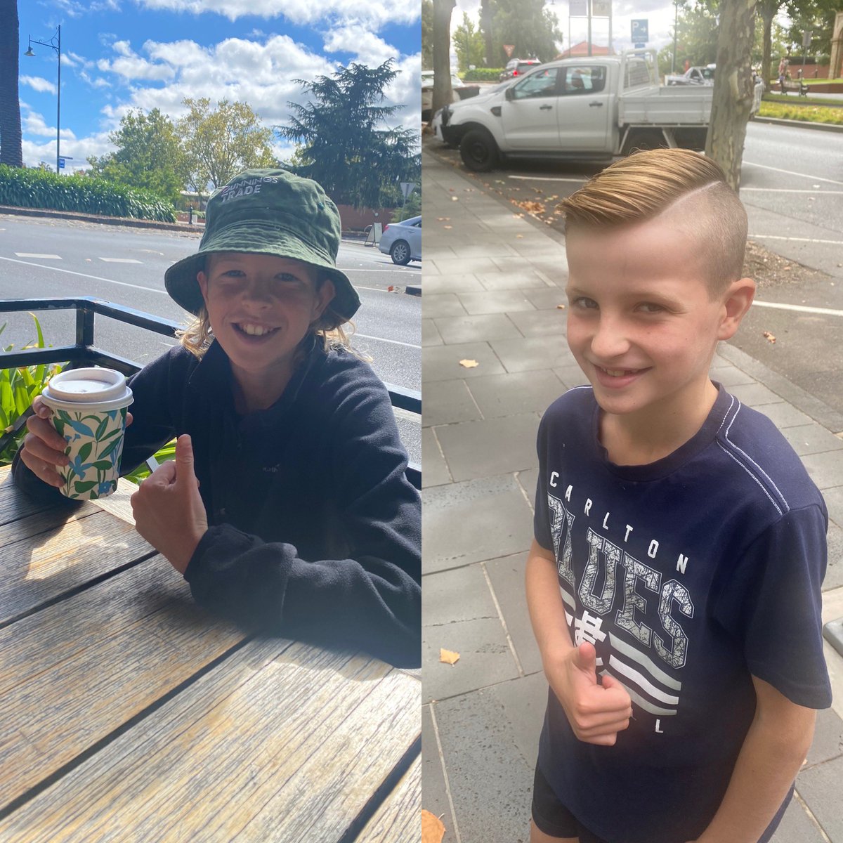 School Hols 😉one hot chocolate and one ✂️ cut #dadsday #Solly #Quade 🫶
