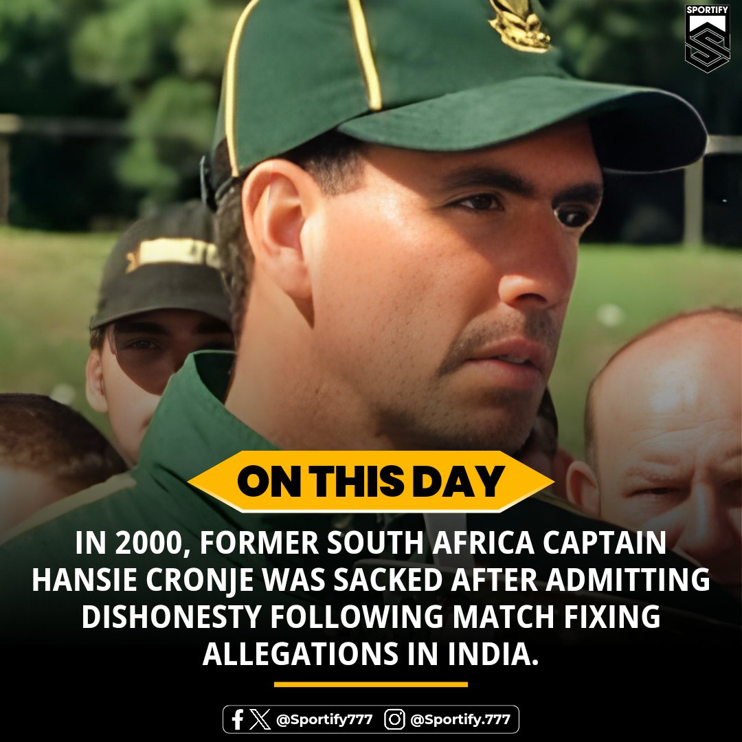 📆 #OnThisDay in 2000, The Former South Africa Skipper Hansie Cronje was sacked after admitting match fixing allegations in India. 🏏 

#Sportify #SportsNews #Cronje #MatchFixing #Sacked