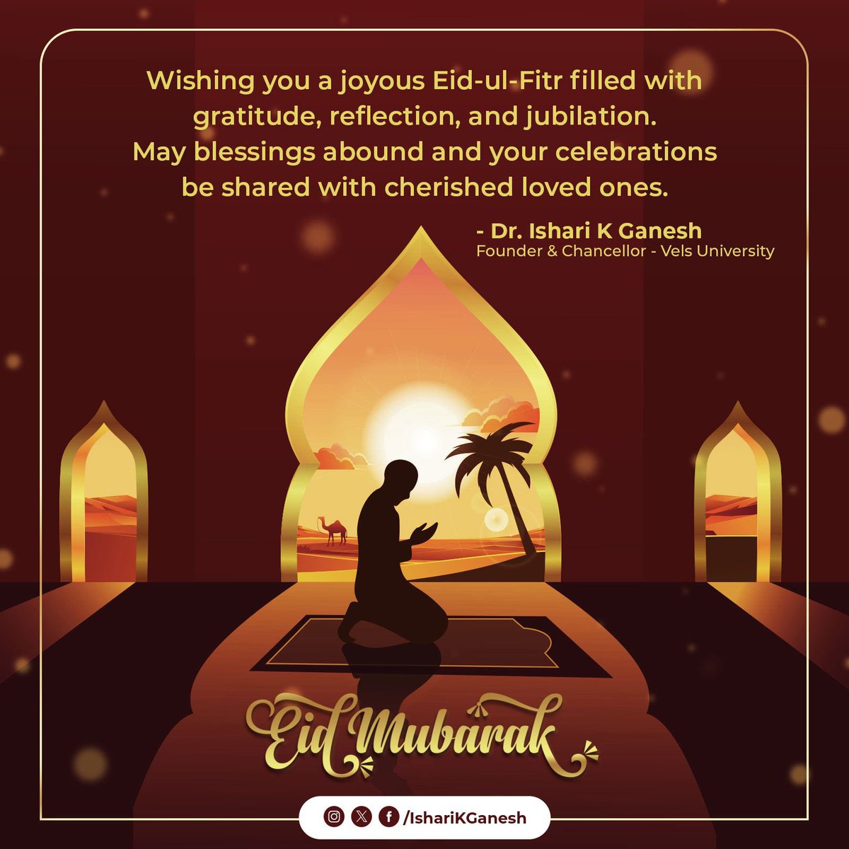 Let’s rejoice in the spirit of Eid-ul-Fitr! It’s a time for gratitude, reflection, and jubilation shared with loved ones. May blessings overflow and bring joy to all hearts. Eid Mubarak, everyone! #DrIshariKGanesh #EidMubarak #EidUlFitr