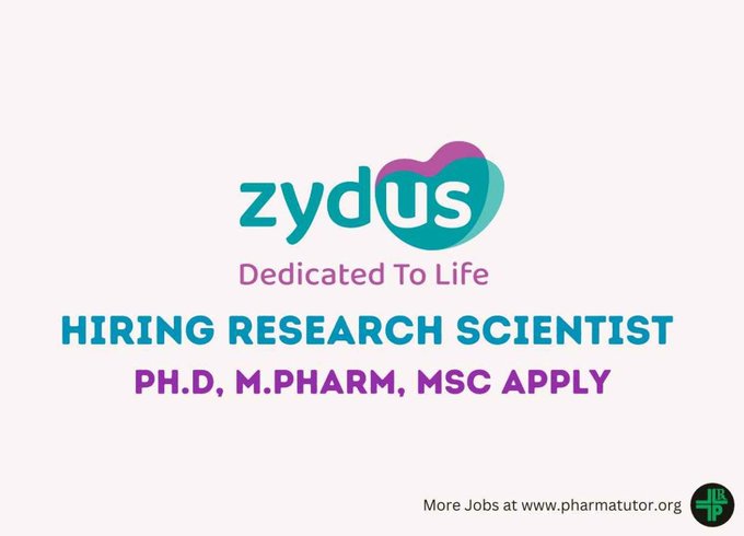 Hiring Research Scientist at Zydus Life Sciences - Ph.D, M.Pharm, MSc Apply
pharmatutor.org/content/april-…