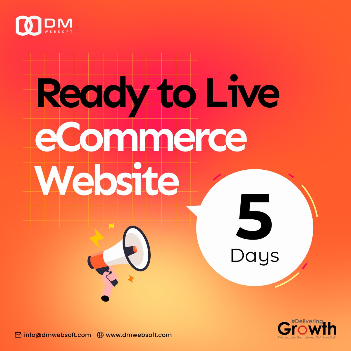 1,2,3,4 and 5...Your Site is Ready to Launch !

#DMWebSoftLLP #DeliveringGrowth #10xGrowth #eCommerce #eCommerceBusiness #eCommerceWebsite #Websitein5Days #Livein5Days #Live #OnlineShopping #DigitalCommerce #WebStore #BusinessWebsite