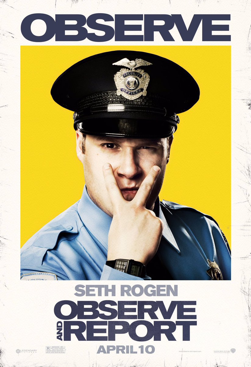 🎬MOVIE HISTORY: 15 years ago today, April 10, 2009, the movie ‘Observe and Report’ opened in theaters! #SethRogen #AnnaFaris #RayLiotta #MichaelPena #ColletteWolfe @azizansari #DanBakkebahl #JessePlemons #JohnYuan #MatthewYuan #CeliaWeston @pattonoswalt #LaurenMillerRogen