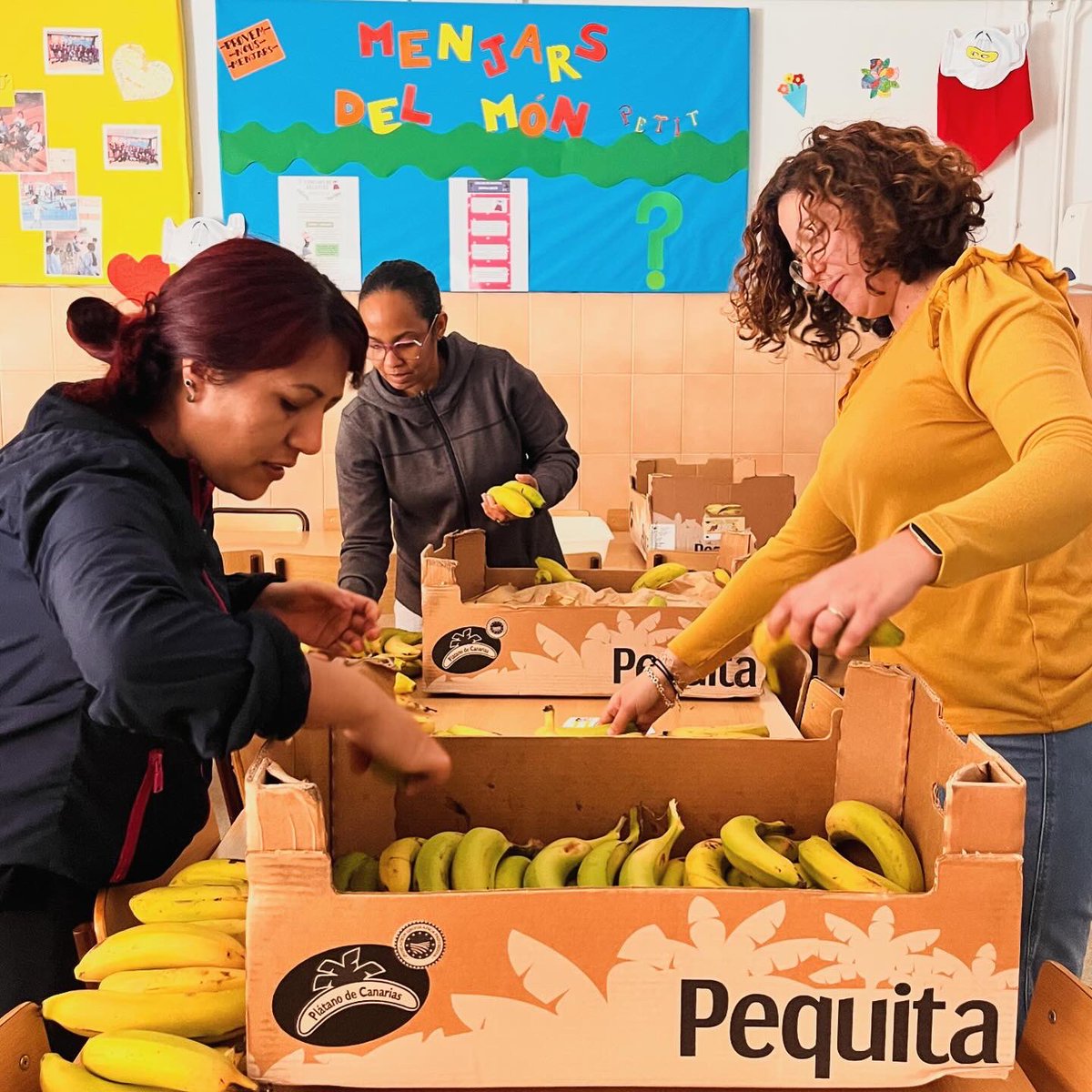 Gràcies a les mares voluntàries per ajudar-nos a repartir la fruita del #programafruitaalescola  a la sortida de l’escola. #somosjesusmaria i avui per berenar mengem plàtan!! #menjambonritme. Un any més adherits al Programa de fruita i hortalisses a l’escola. <a href="/gencat/">Generalitat de Catalunya</a>