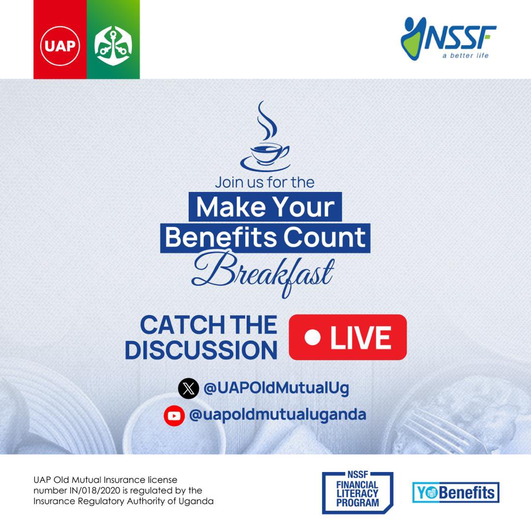 Good morning! Join us for this discussion around financial education streaming live off @UAPOldMutualUg’s twitter and youtube platforms starting 9AM. Proudly partnering with @nssfug #ProsperInRetirementAndBeyond