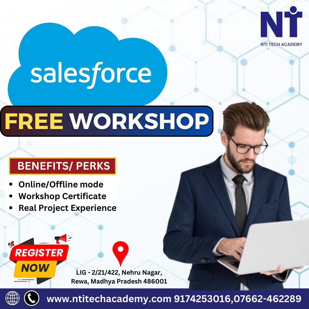 Join us at NTI Tech Academy for an exclusive FREE workshop on Salesforce, 

#SalesforceWorkshop #FreeTraining #CRMExperts #SalesforceCertification #NTITechAcademy #BoostYourCareer #LearnSalesforce #CRMSoftware #SalesforceForBeginners #TechSkills