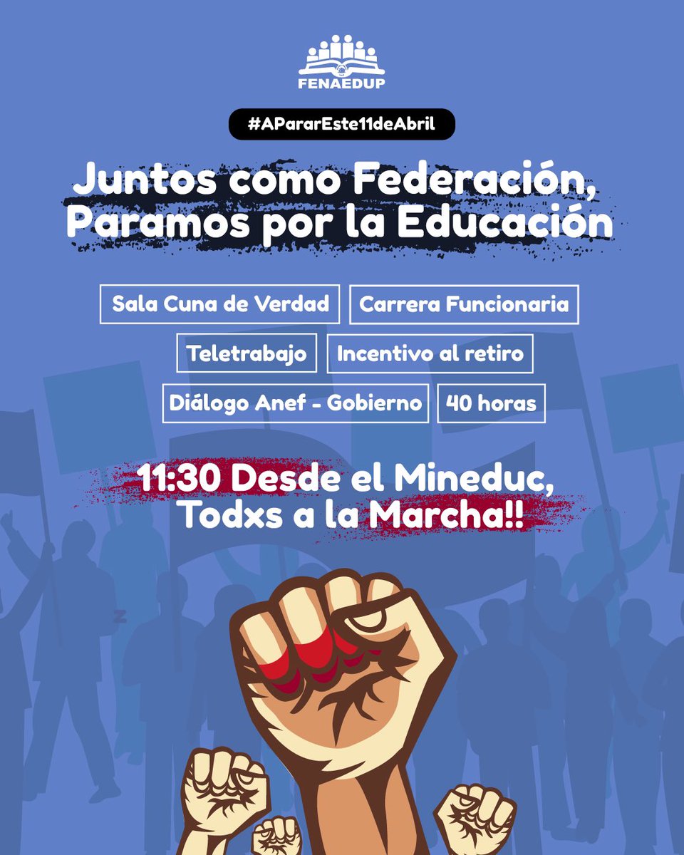 😡Porque necesitamos avanzar en derechos sociales, por pensiones dignas y un diálogo fructífero, nos sumamos al llamado al #ParoActivo para mañana 11 de Abril!

✊🏼A cumplir las promesas y fortalecer la educación pública!!
