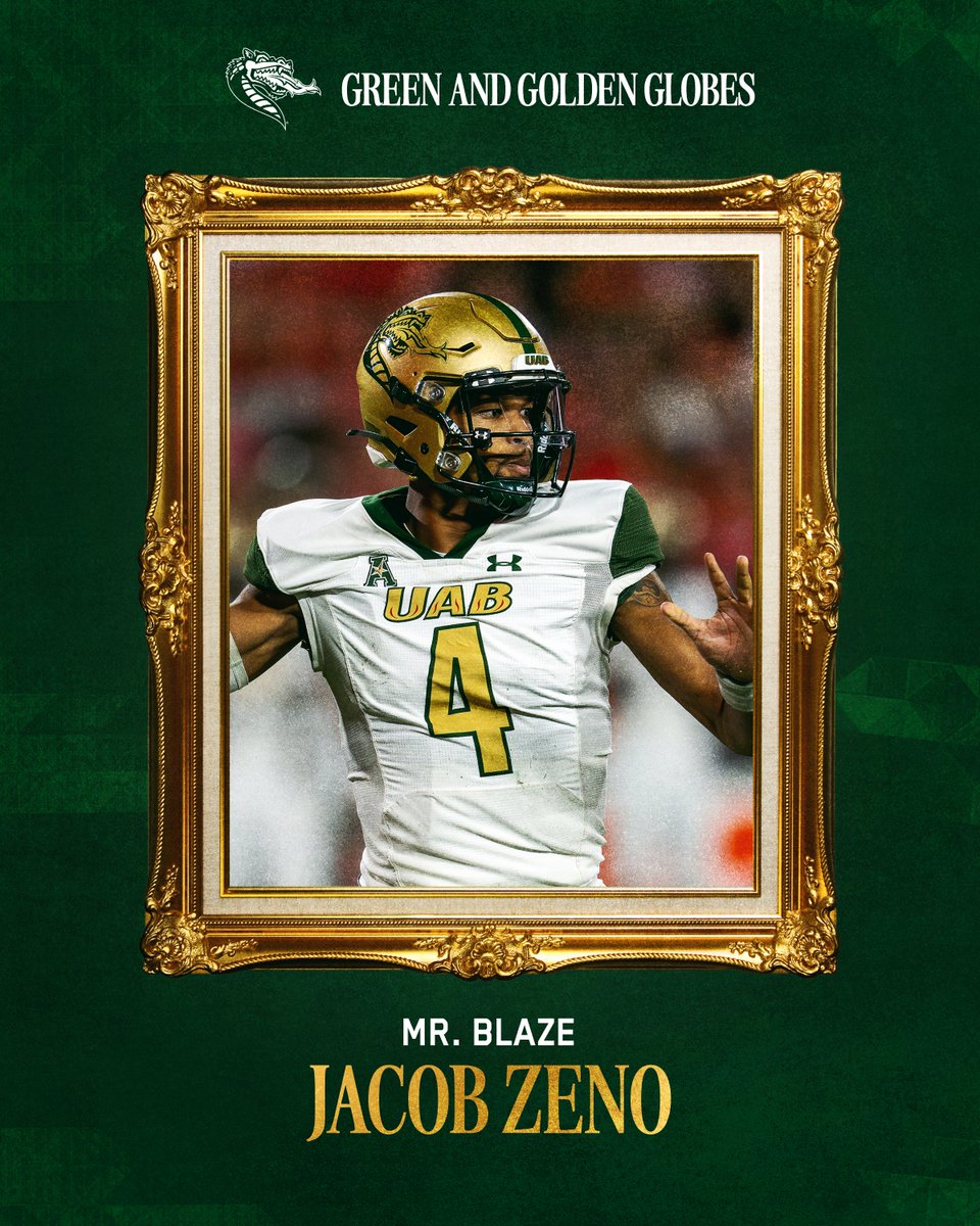 𝓖𝓻𝓮𝓮𝓷 𝓪𝓷𝓭 𝓖𝓸𝓵𝓭𝓮𝓷 𝓖𝓵𝓸𝓫𝓮𝓼 The best out there! Congratulations to Jacob Zeno of @UAB_FB for winning Mr. Blaze! #WinAsOne