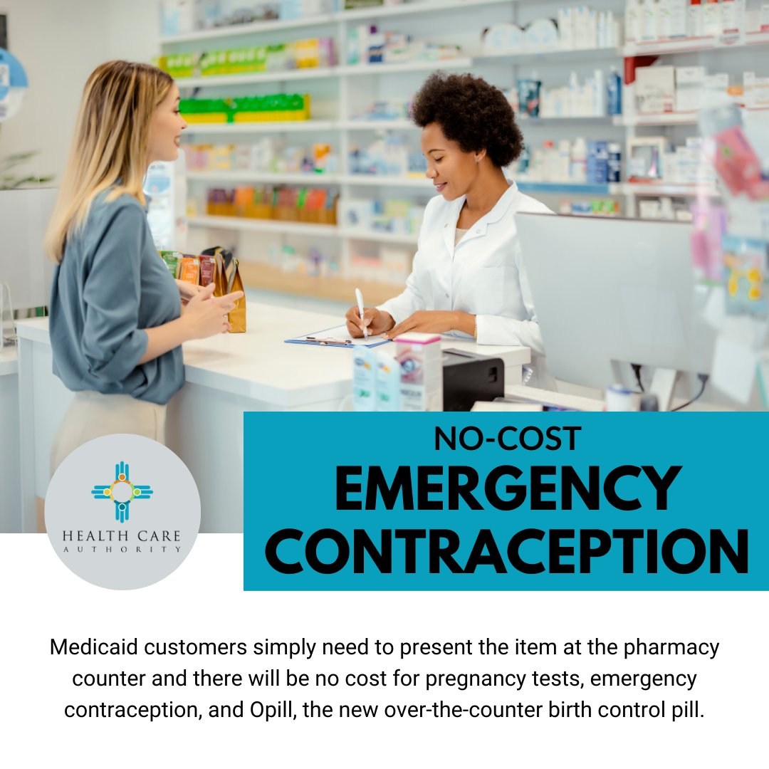 Emergency contraception at no cost to Medicaid customers Did you know New Mexicans covered by Medicaid have access to Opill, the first over-the-counter daily oral contraceptive pill, pregnancy tests, and emergency contraception at no cost. Learn more hsd.state.nm.us/2024/03/27/new…