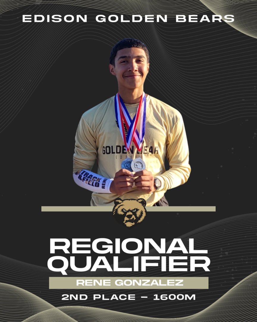 Rene Gonzalez does it once again securing a second race by advancing to regionals in the 1600 meter run as well. Way to represent the Golden Bears Rene . On to Regionals.