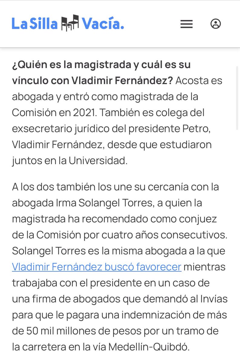 Esta denuncia la hace Mariana Zapata de La Silla Vacía. Dice que la magistrada Magda Victoria Acosta, quien decidirá si aparta o no al fiscal Mario Burgos del caso de Nicolás Petro, tiene “vínculos” con Vladimir Fernández, ex secretario jurídico de Petro en Palacio. Cualquier…