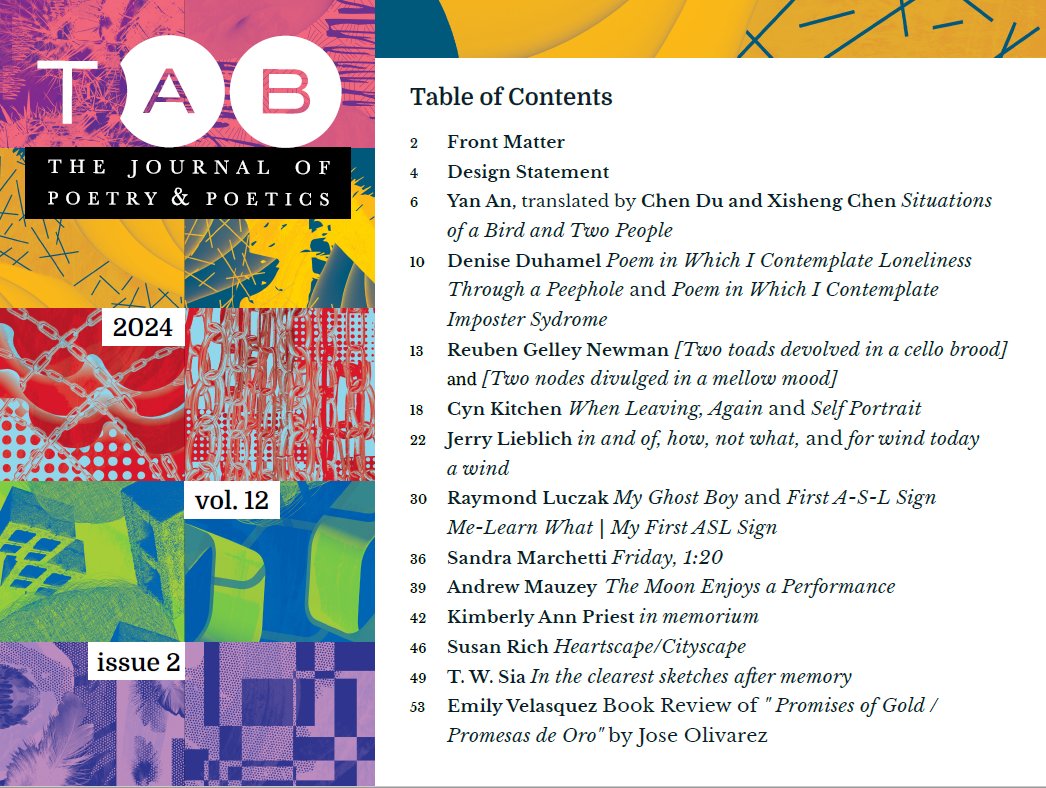 I love @TabJournal + their tagline ['space before text'], & I totally missed that the Spring issue came out, w/ my two homophonic riffs on Robert Frost's 'The Road Not Taken'!! <3 to @AMLeahy, Claudine Jaenichen, + all these great poets! Read // download tabjournal.org/current-issue